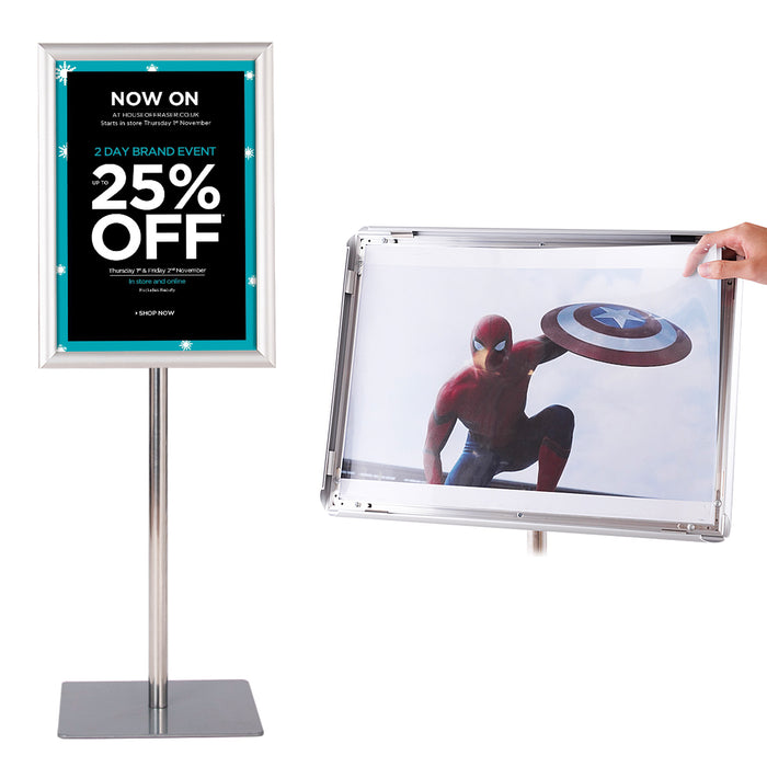 A3 Espositore da terra autoportante poster stand girevole e regolabile 78,5-123cm in metallo, Set da 2 Argento-Espositore pubblicitario