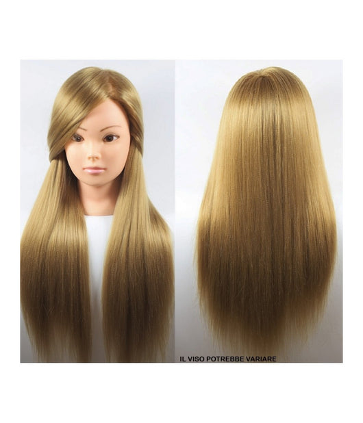 Testa Manichino Con Capelli Fibra Acconciature Per Scuola Parrucchieri         