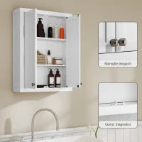 Mobile da Bagno a Parete in Legno con 2 Ripiani Regolabili su 3 Livelli, 61x20x84 cm, Bianco