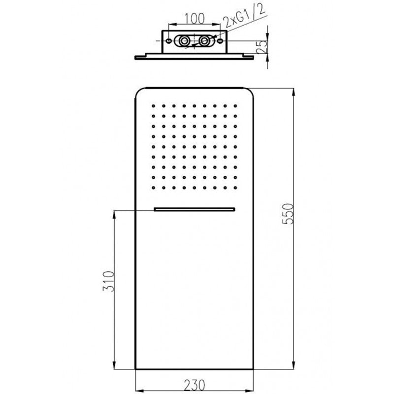 Soffione doccia idro di lusso con cascata rettangolare anticalcare 55x23 cm
