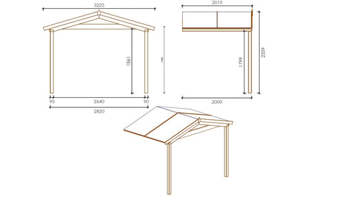 Tettoia di terazzo in legno - 3.00x2.00m - impregnata - colore marrone - DOM146 - ALTANKA