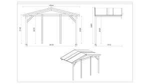 Tettoia di terazzo in legno - 4.00x2.00m - colore naturale - DOM617 - ALTANKA