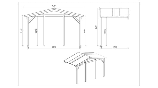 Tettoia di terazzo in legno - 4.00x2.00m - colore naturale - DOM617 - ALTANKA