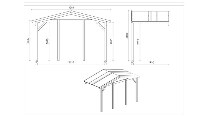 Tettoia di terazzo in legno - 4.00x2.00m - colore naturale - DOM617 - ALTANKA