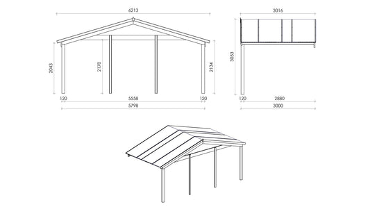 Tettoia di terazzo in legno - 6.00x3.00m - colore naturale - DOM556 - ALTANKA