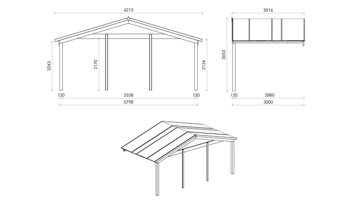 Tettoia di terazzo in legno - 6.00x3.00m - colore naturale - DOM556 - ALTANKA