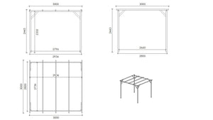 Tettoia posto auto coperto in legno 3.00x3.00 m - 9.00 m2 - CAR12 - ALTANKA