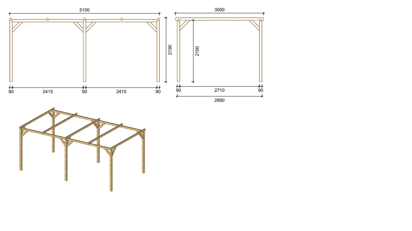 Tettoia posto auto coperto in legno 3.00x5.10 m - 15.30 m2 - CAR1 - ALTANKA