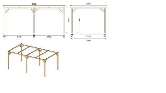 Tettoia posto auto coperto in legno 3.00x5.10 m - 15.30 m2 - CAR1 - ALTANKA