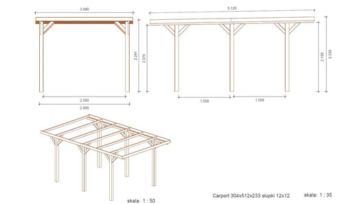 Tettoia posto auto coperto in legno 3.04x5.12 m - 15.56 m2 - CAR10 - ALTANKA