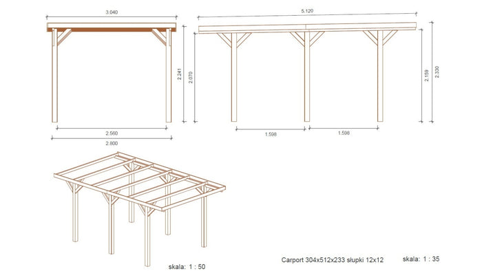 Tettoia posto auto coperto in legno 3.04x5.12 m - 15.56 m2 - CAR10 - ALTANKA