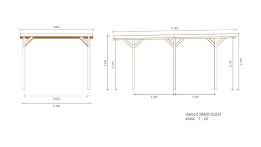 Tettoia posto auto coperto in legno 3.04x5.12 m - 15.57 m2 - copertura PVC   - CAR16PVCTR - ALTANKA