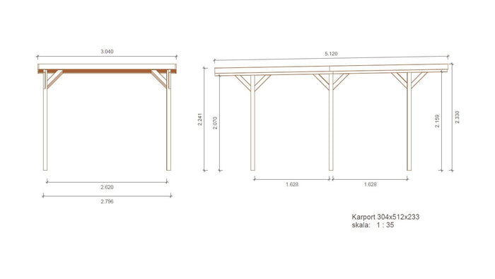 Tettoia posto auto coperto in legno 3.04x5.12 m - 15.57 m2 - CAR16 - ALTANKA