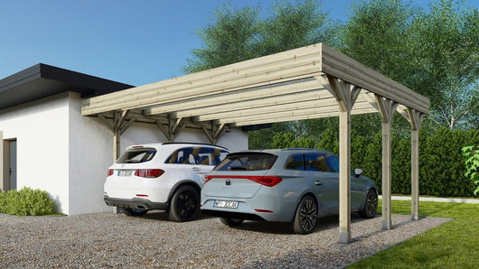 Tettoia posto auto coperto in legno 6.06x5.03 m - 30.00 m2 - copertura PVC   - CAR5PVCTR - ALTANKA