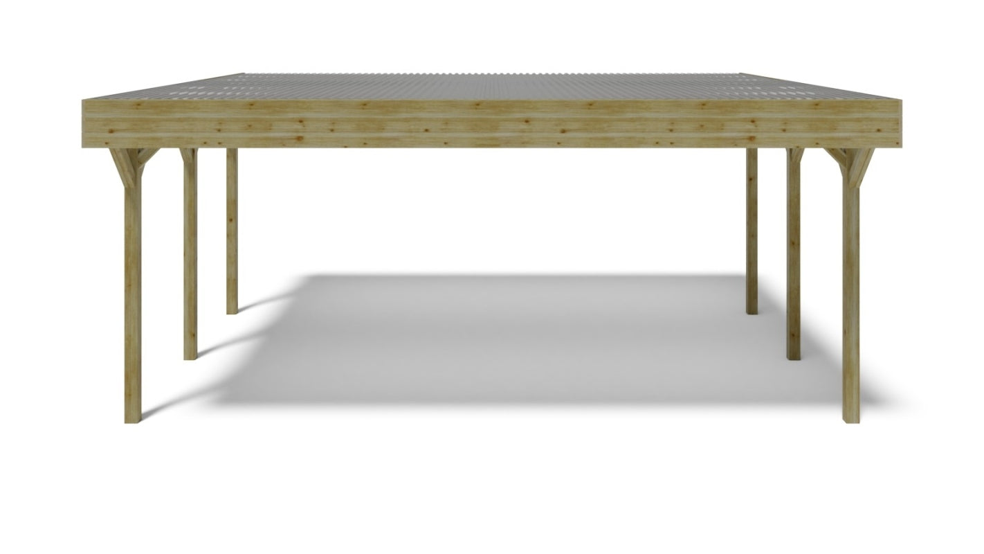 Tettoia posto auto coperto in legno 6.06x5.03 m - 30.00 m2 - copertura PVC   - CAR5PVCTR - ALTANKA