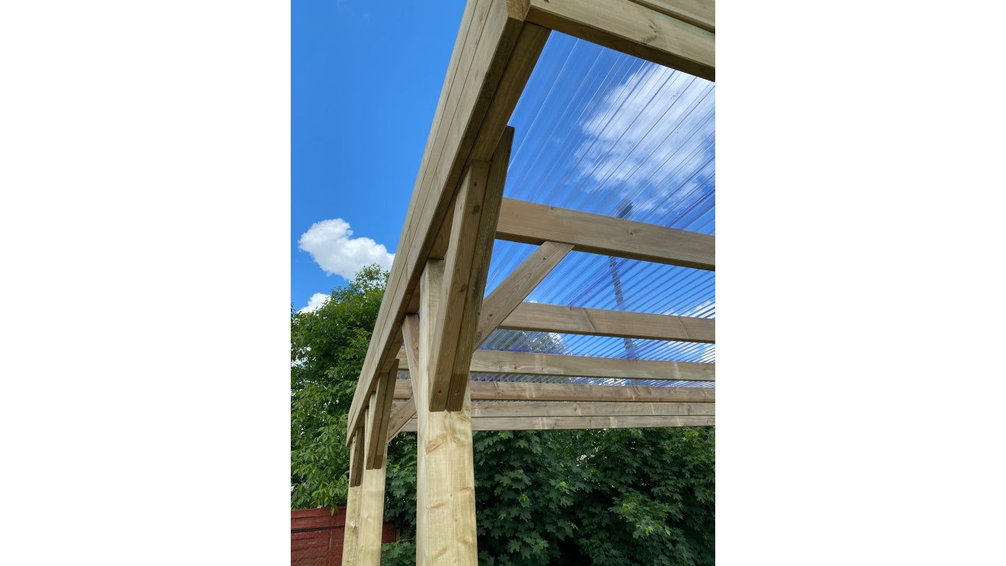 Tettoia posto auto coperto in legno 6.06x5.03 m - 30.00 m2 - copertura PVC   - CAR5PVCTR - ALTANKA