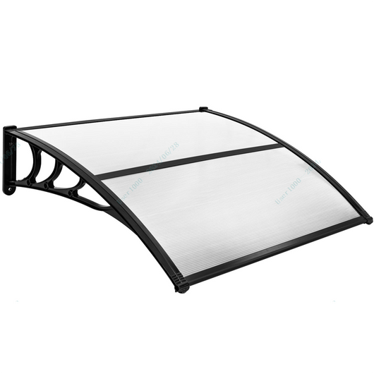 Tettoia per porta finestra a scorrimento da 102x99cm, Tettoia da esterno per protezione da sole pioggia neve Grigio-Tende parasole