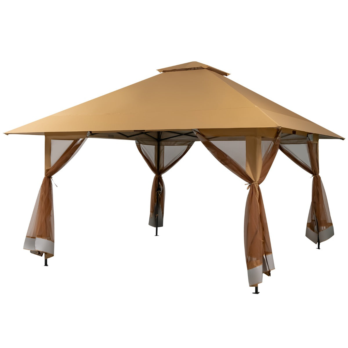 Tettoia pop-up per gazebo con altezza regolabile borsa da trasporto con rotelle, Riparo portatile 400x400cm Marrone-Gazebo