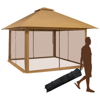 Tettoia pop-up per gazebo con altezza regolabile borsa da trasporto con rotelle, Riparo portatile 400x400cm Marrone-Gazebo