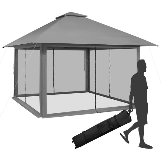 Tettoia pop-up per gazebo con altezza regolabile borsa da trasporto con rotelle, Riparo portatile 400x400cm Grigio-Gazebo