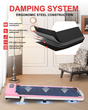 Tapis Roulant Elettrico Pieghevole 1-8 km/h - RATTANTREE - con Inclinazione, Display a LED, Supporto per App e Tablet - Portante 145kg - Rosa