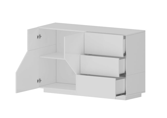 Credenza madia bianca 140x43cm soggiorno cucina 2 ante 3 cassetti Mira