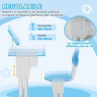 Banco Scuola per Bambini 6-12 Anni ad Altezza Regolabile con Leggio e Mensola, in Acciaio e MDF, Blu