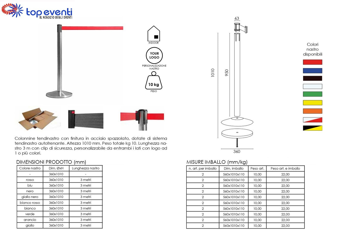 Colonnina Segnapercorso acciaio CROMATO nastro rosso