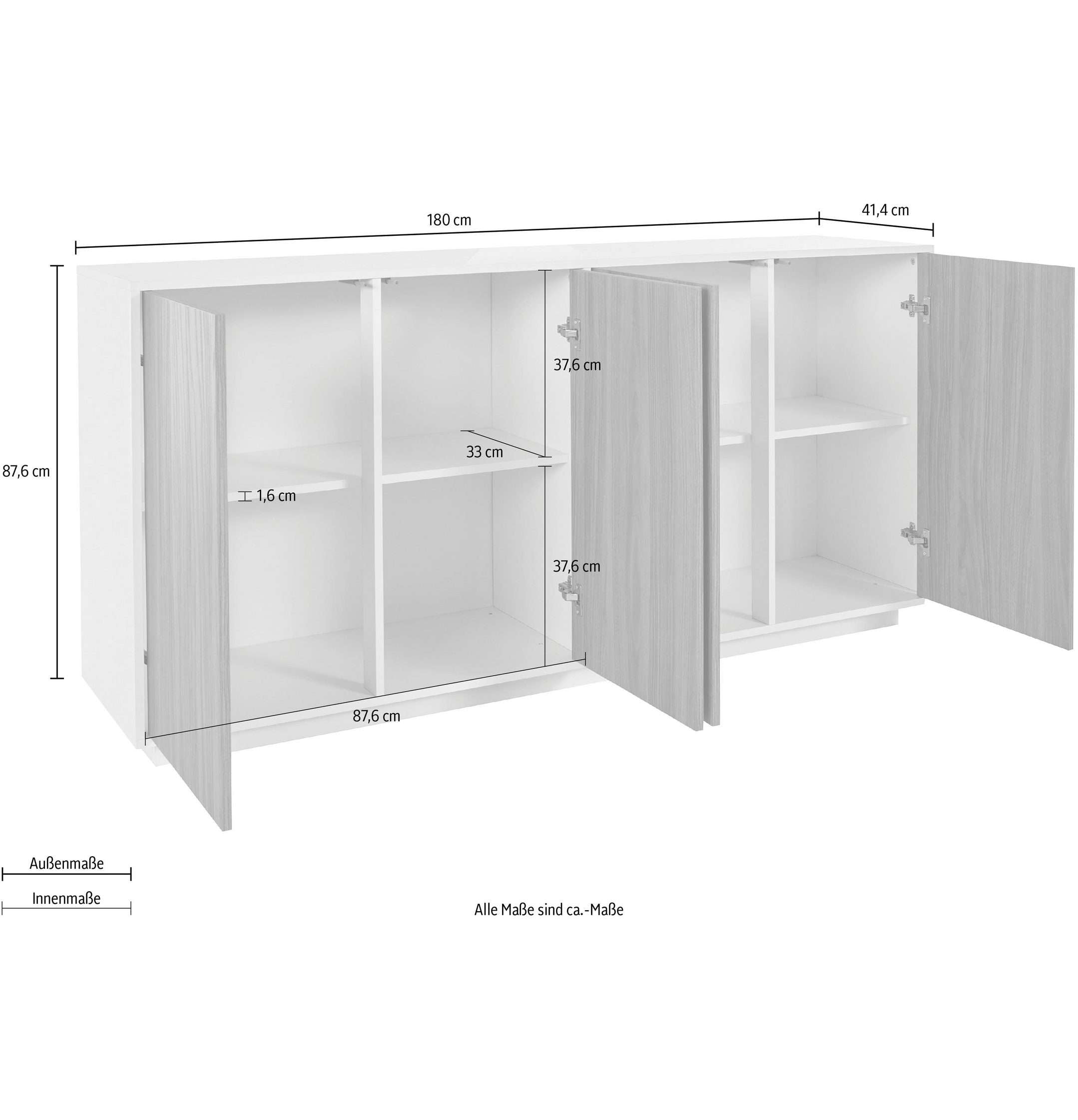 Credenza mobile soggiorno cucina 180cm design moderno bianco Ceila