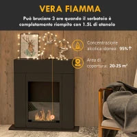 Camino Bioetanolo da Terra con Bruciatore da 0.9L Durata 3 Ore, Area Riscaldata 20-25 m², 73x20x75cm, Nero