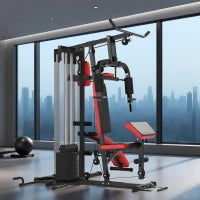 Stazione Fitness Multifunzione per Allenamento del Corpo, in Acciaio e PU, 225x175x200 cm, Nero