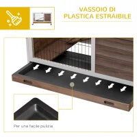Conigliera in Legno con 4 Ruote, Casetta per Conigli e Rampa, 90x53x59cm, Marrone