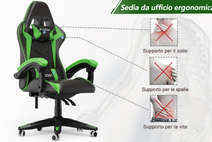 Sedia gaming ergonomica - RATTANTREE - con Supporto Lombare Sedia da Gioco in Pelle Pu con Altezza Regolabile - Vert