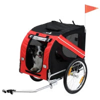 Rimorchio Bici per Cani, 8 Riflettori, Bandierina, Barra Traino Inclusa, Acciaio e Poliestere Impermeabile, Max. 30 Kg, 130L x 73l x 90H cm, Rosso