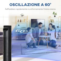 Ventilatore a Colonna 60W con 3 Velocità, 3 Modalità e Timer 8h, in ABS, Ø32x106.8 cm, Nero
