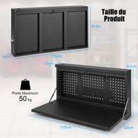 Tavolo da lavoro pieghevole sospeso a parete con pannello forato Organizer per attrezzi 2 in 1 con ampio ripiano 50 x 50 x 106 cm Portata 50 kg Nero 20_0005380
