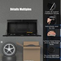 Tavolo da lavoro pieghevole sospeso a parete con pannello forato Organizer per attrezzi 2 in 1 con ampio ripiano 50 x 50 x 106 cm Portata 50 kg Nero 20_0005380