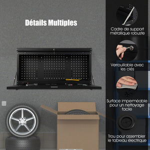 Tavolo da lavoro pieghevole sospeso a parete con pannello forato Organizer per attrezzi 2 in 1 con ampio ripiano 50 x 50 x 106 cm Portata 50 kg Nero 20_0005380