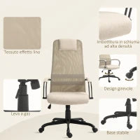 Sedia da Ufficio Ergonomica Girevole con Reclinazione, Altezza Regolabile e Ruote, 58x61x115-125cm, Beige