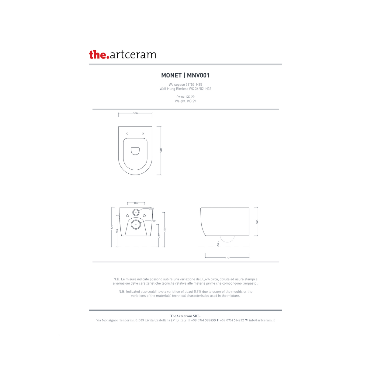 Coppia Di Sanitari The ArtCeram Sospesi Senza Brida Bianco Lucido "Monet"