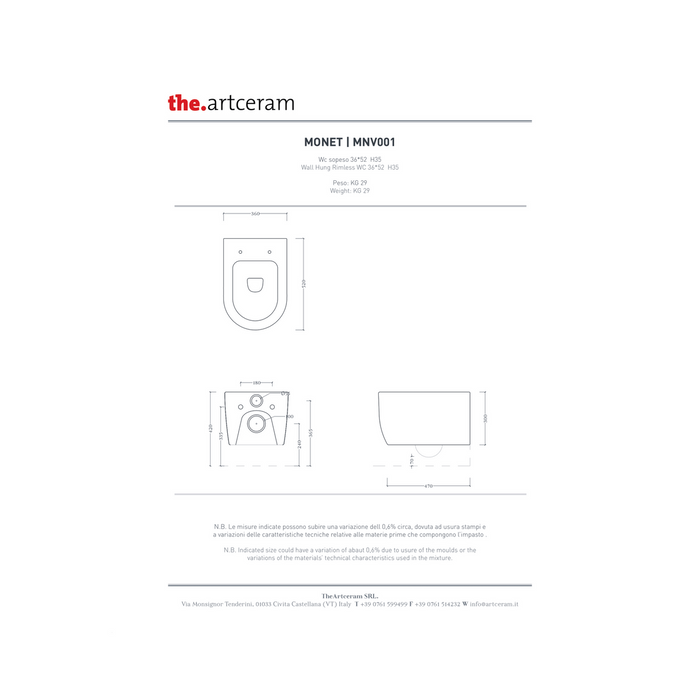 Coppia Di Sanitari The ArtCeram Sospesi Senza Brida Bianco Lucido "Monet"