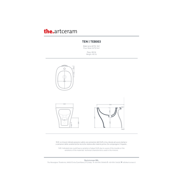 Bidet Da Terra The ArtCeram Bianco Lucido "Ten"