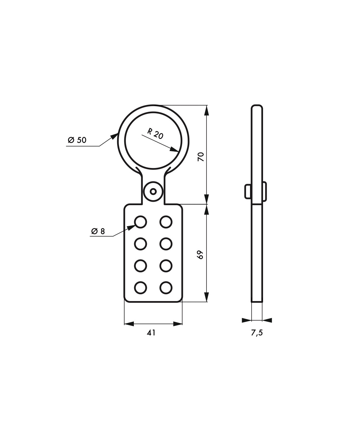 Ganascia isolata in alluminio Ø 39 mm per 8 lucchetti, Lockout Tagout LOTO - THIRARD