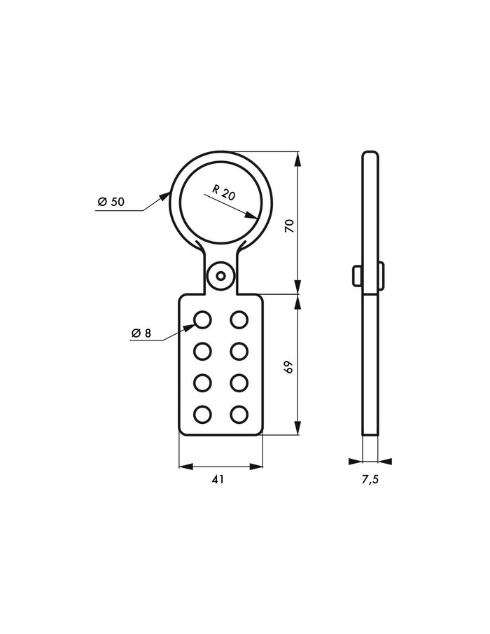 Ganascia isolata in alluminio Ø 39 mm per 8 lucchetti, Lockout Tagout LOTO - THIRARD