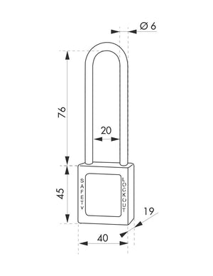 Lucchetto 40 mm con arco in acciaio  6 X 76 mm BLU, Lockout Tagout LOTO - THIRARD