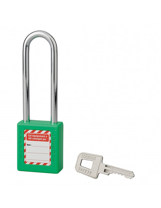 Lucchetto 40 mm in acciaio con arco  6 X 76 mm VERDE, Lockout Tagout LOTO - THIRARD