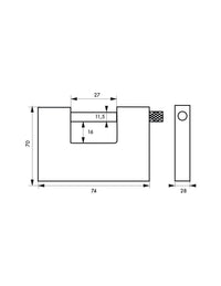 Lucchetto monoblocco rettangolare Thor, acciaio temprato, per serranda, arco in acciaio, 74mm, 5 chiavi reversibili - THIRARD