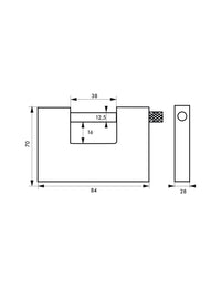 Lucchetto monoblocco rettangolare Thor, acciaio temprato, per serranda, arco in acciaio, 84mm, 5 chiavi reversibili - THIRARD