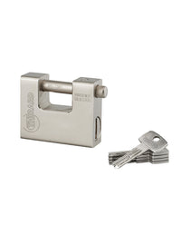 Lucchetto monoblocco rettangolare Thor, acciaio temprato, per serranda, arco in acciaio, 84mm, 5 chiavi reversibili - THIRARD