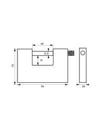 Lucchetto monoblocco rettangolare Thor, acciaio temprato, per serranda, arco in acciaio, 94mm, 5 chiavi reversibili - THIRARD